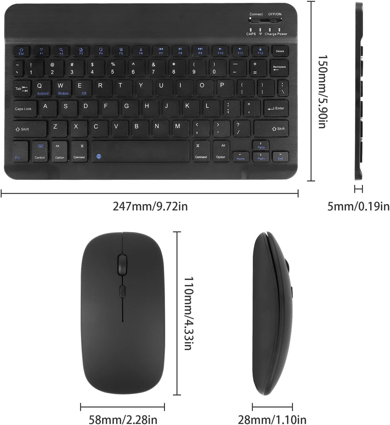 Souris et clavier Bluetooth sans fil mini 10 pouces à boutons carrés rechargeables – Image 5