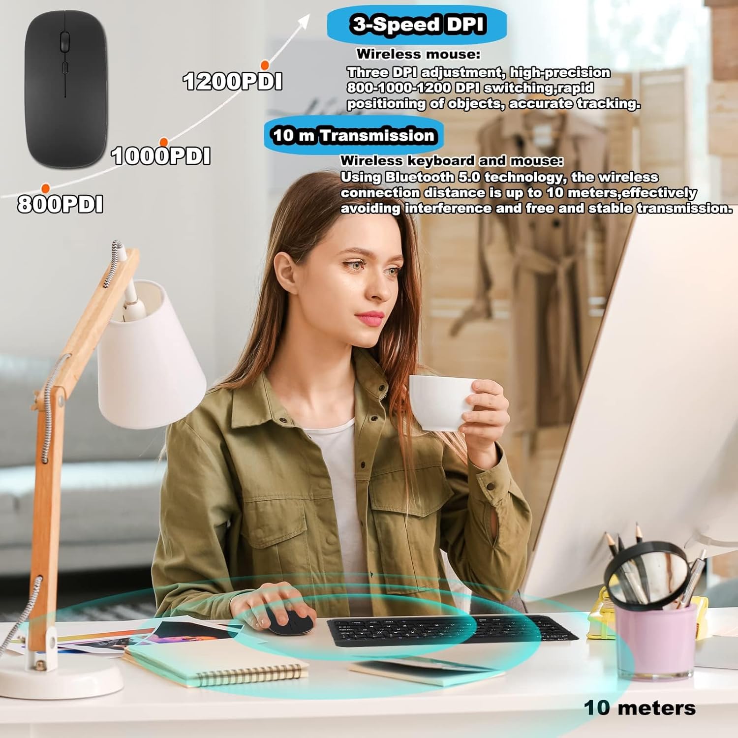 Souris et clavier Bluetooth sans fil mini 10 pouces à boutons carrés rechargeables – Image 7