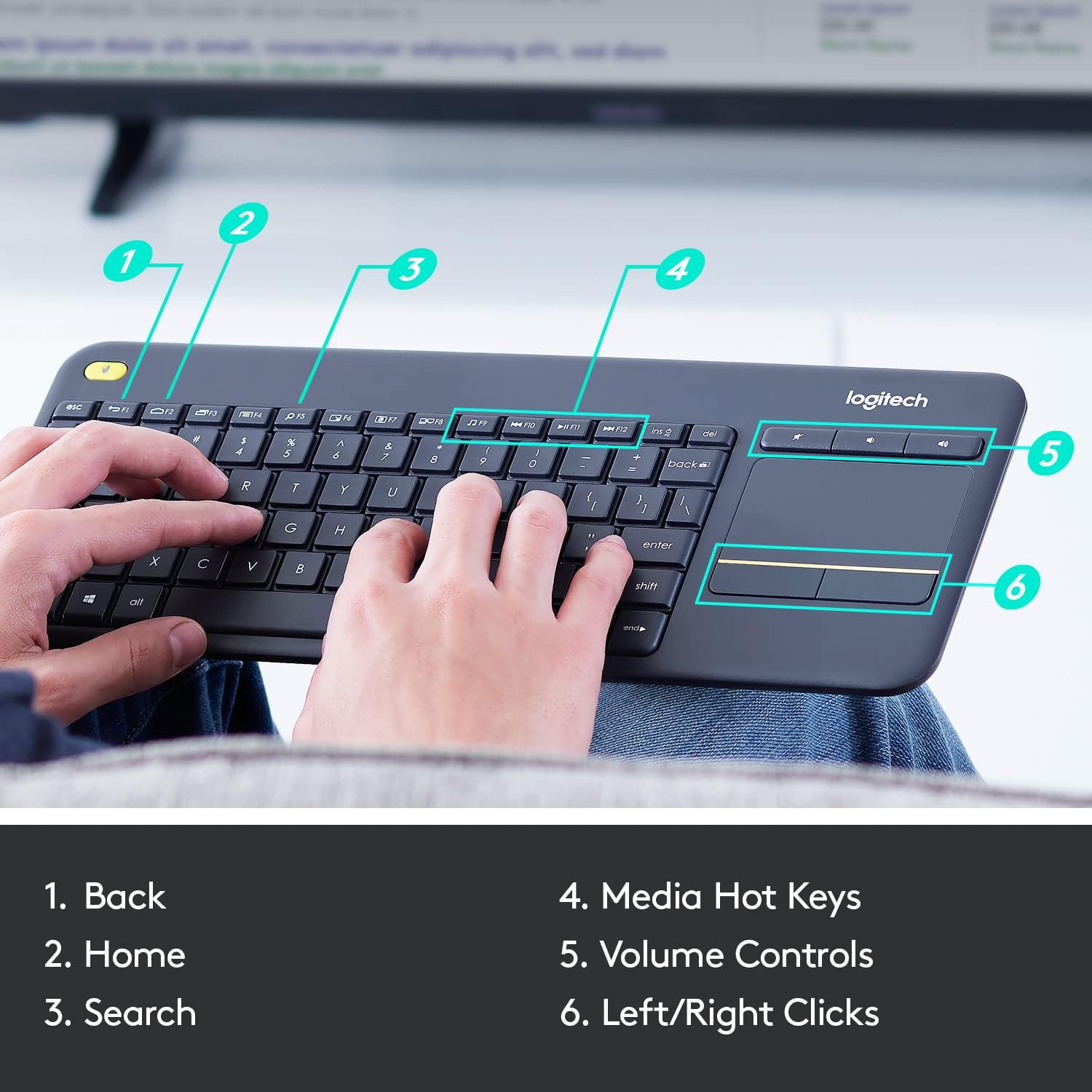 Logitech Clavier tactile professionnel sans fil K400+ Noir Azerty – Image 8