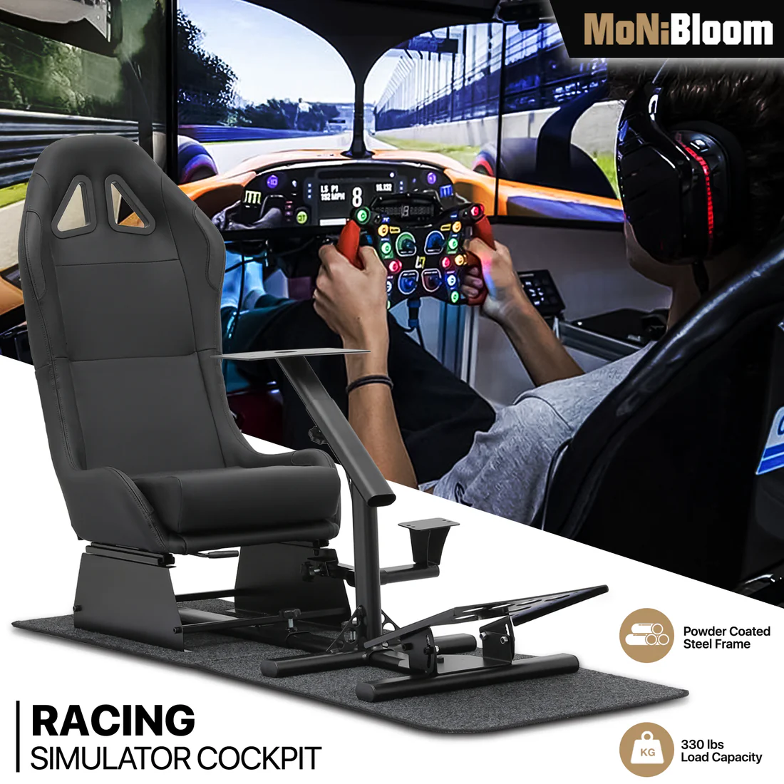 Cockpit de simulateur de course - Siège de jeu réglable - Noir – Image 4