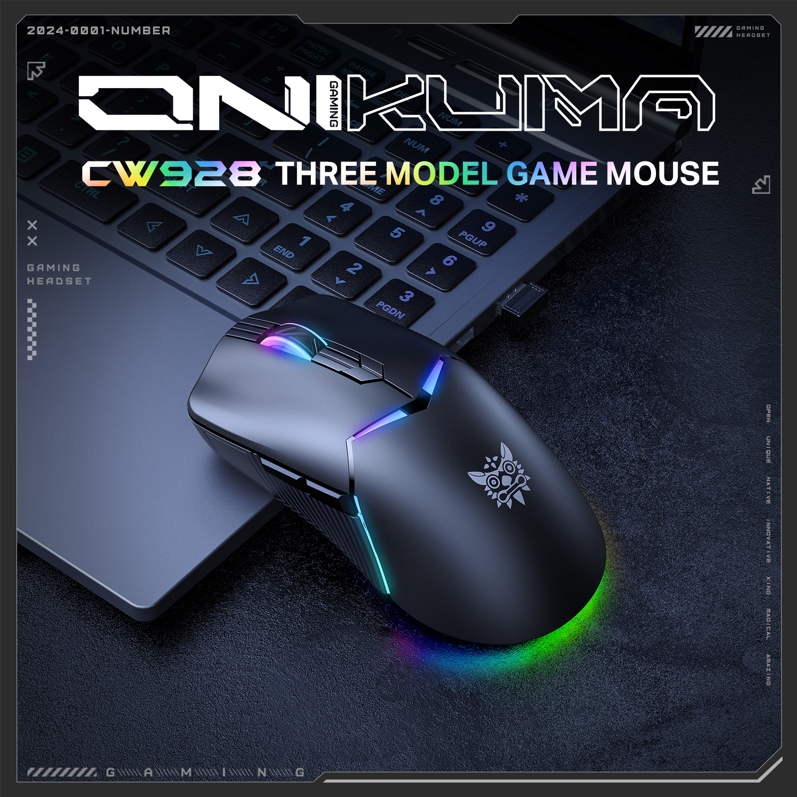 Souris gaming ONIKUMA CW928 Tri-Mode 2,4 GHz | Noire – Image 2