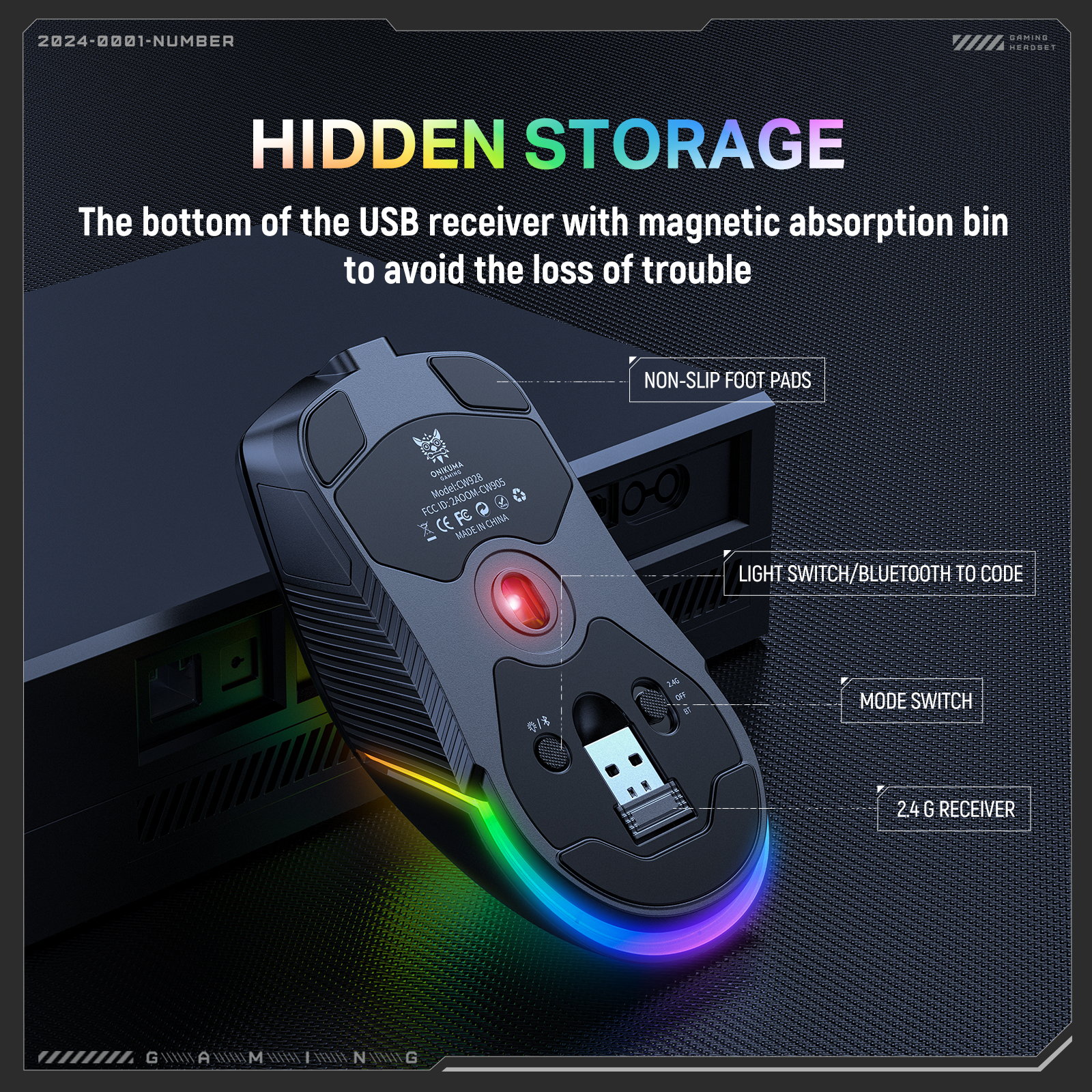 Souris gaming ONIKUMA CW928 Tri-Mode 2,4 GHz | Noire – Image 6